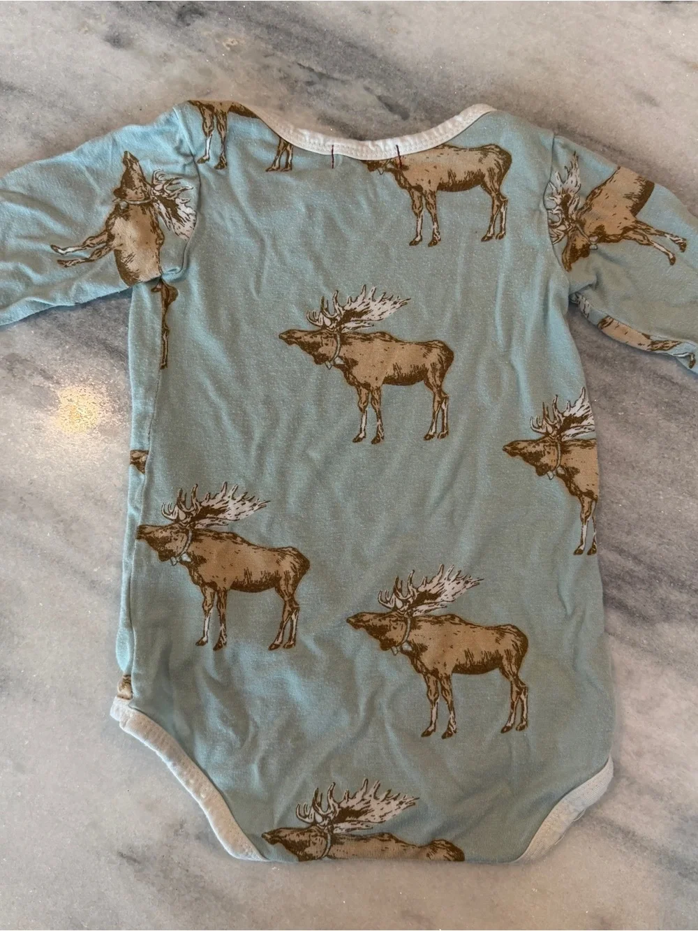Milkbarn Blue Moose Print Long-Sleeve One-Piece Baby Bodysuit 12-18 Months